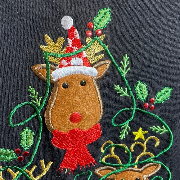 Kim Rogers Black embroidered reindeer tree Christmas Long Sleeve Top - Picture 4 of 6